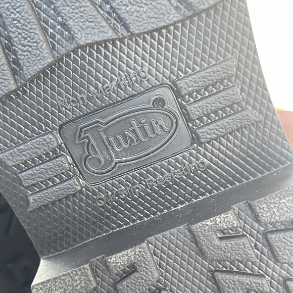 Justin Western Boots Men 8D Brown Leather Water Buffalo Safety EH SR MJ1015 NEW - Picture 13 of 13